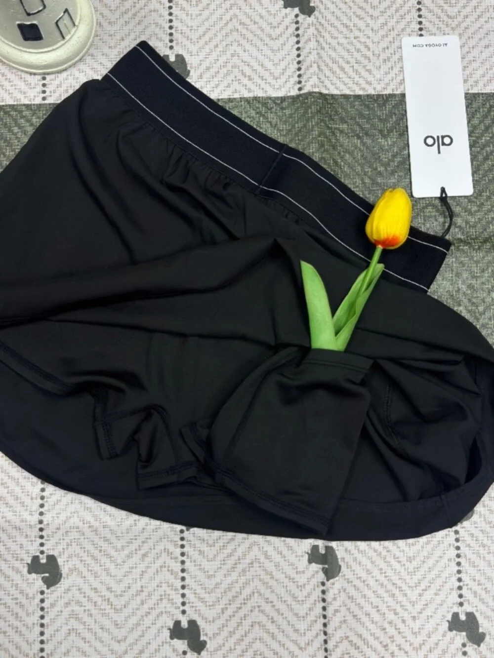 ALO Yoga Black Circle Skirt with Elastic Waistband